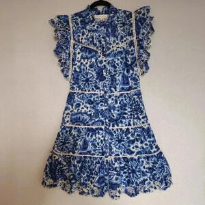 ♥NWT New House of Harlow 1960 Blue Ruffle Embroidered Mini Dress Size S